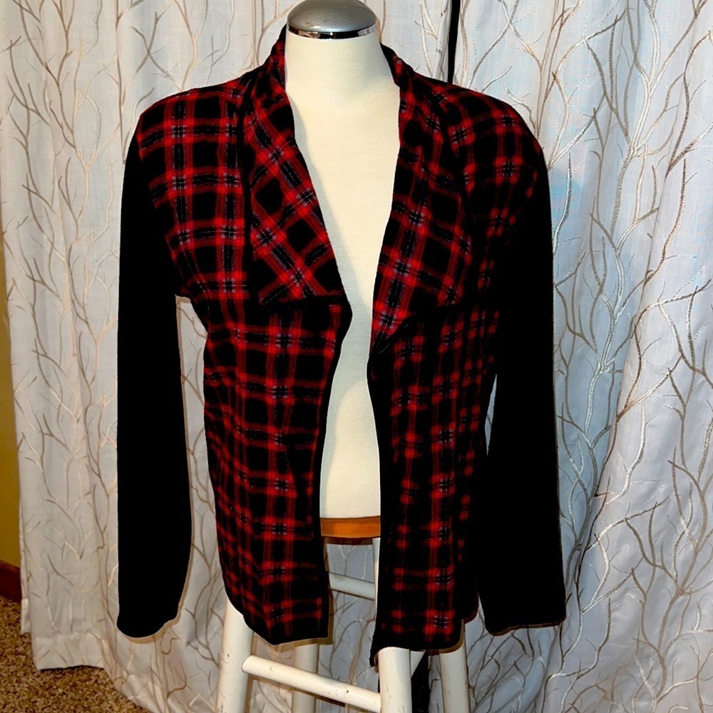 Red and Black cardigan. Size Large